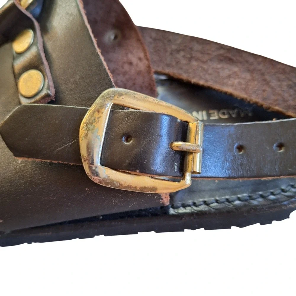 Gallenkamp Vintage Gladiator Leather Sandals Mens Italy Metal Roller Buckles
